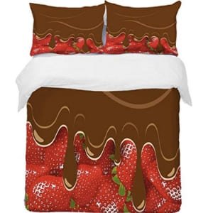 Juego de cama con diseño de fresas con chocolate